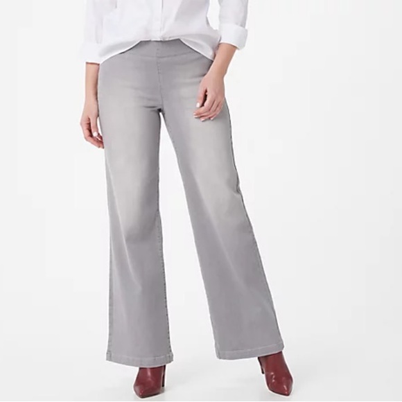 NYDJ Pull On Wide Leg Clean Grace Gray‎ Stretch Size 16 NWT Casual Minimalist